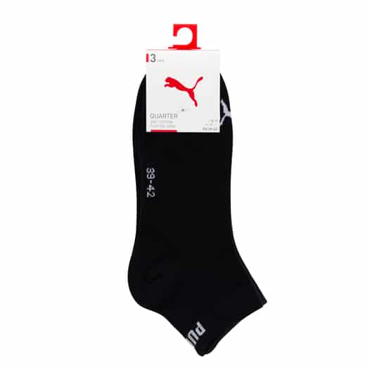 Puma UNISEX QUARTER PLAIN 3P Socken in Schwarz