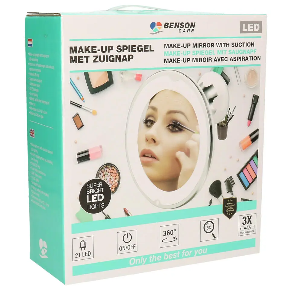 LED ring make-up spiegel met zuignap - wit - 20 x 22 cm - 5x zoom