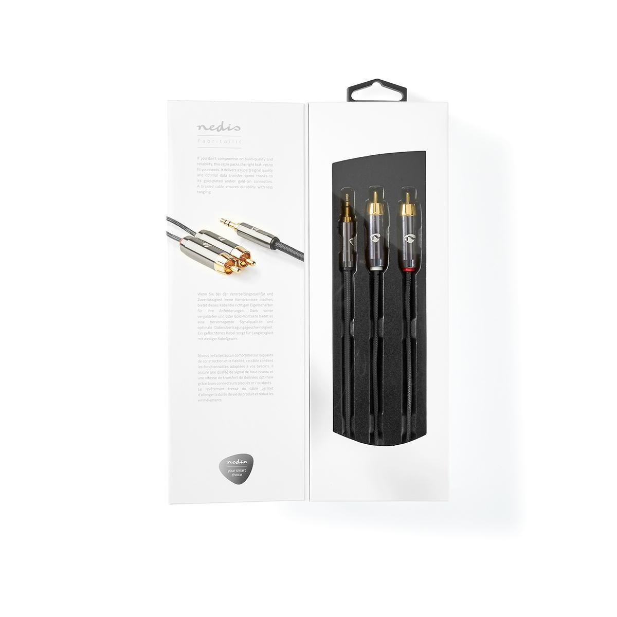 Nedis CATB22200GY50 stereo audiokabel 3.5mm male - 2x RCA male 5 meter