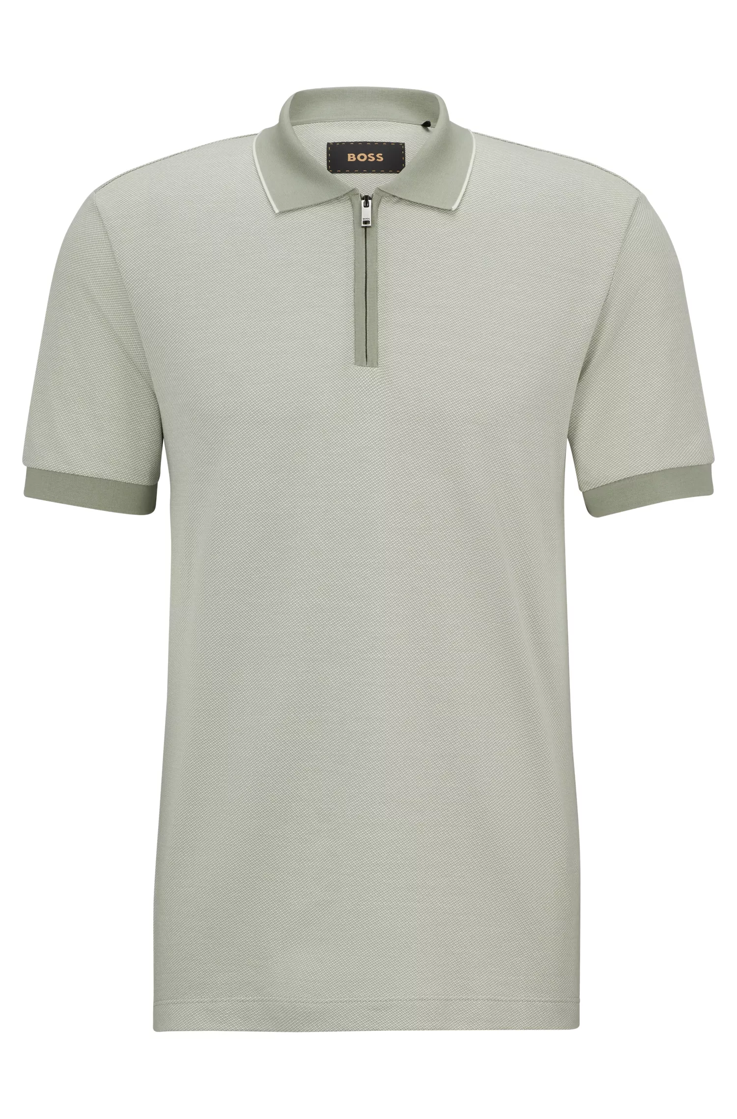 Camisa polo BOSS Camel com microestampa em algodão e seda.