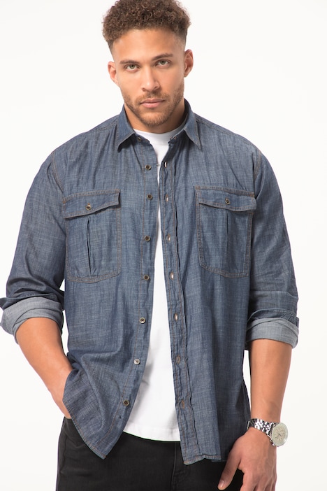 STHUGE Jeans-Hemd, Langarm, Modern Fit, Kentkragen, bis 8 XL