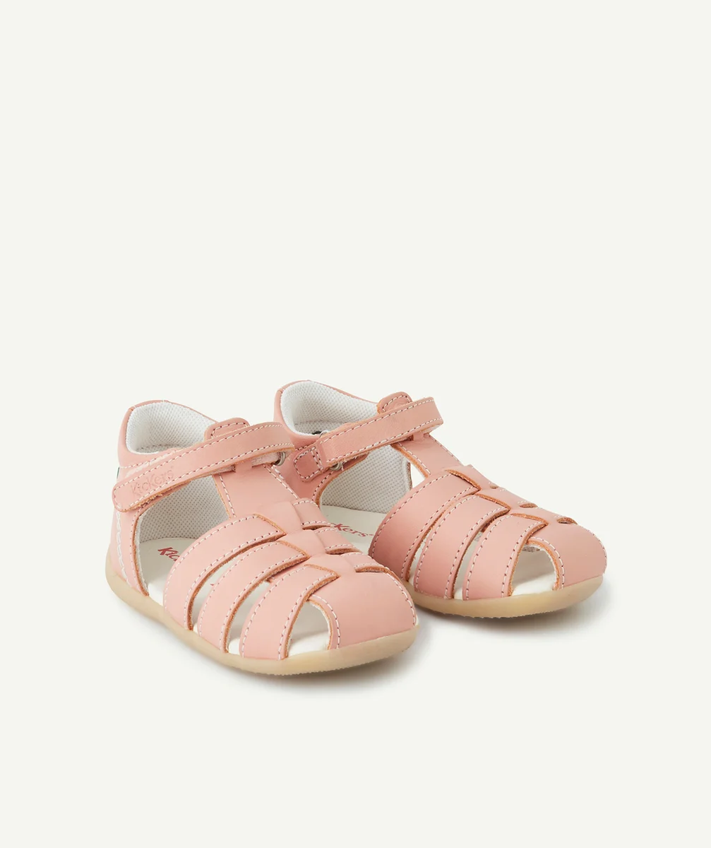 KICKERSLES SANDALES ROSES PREMIERS PAS EN CUIR