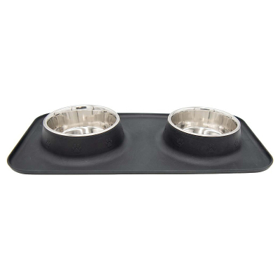 Freezack Doppelnapf mit Silikonmatte schwarz