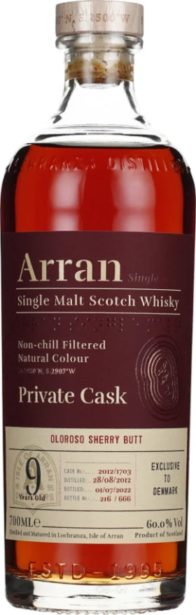 ARRAN 9 YEARS 2012 PRIVATE CASK 70CL