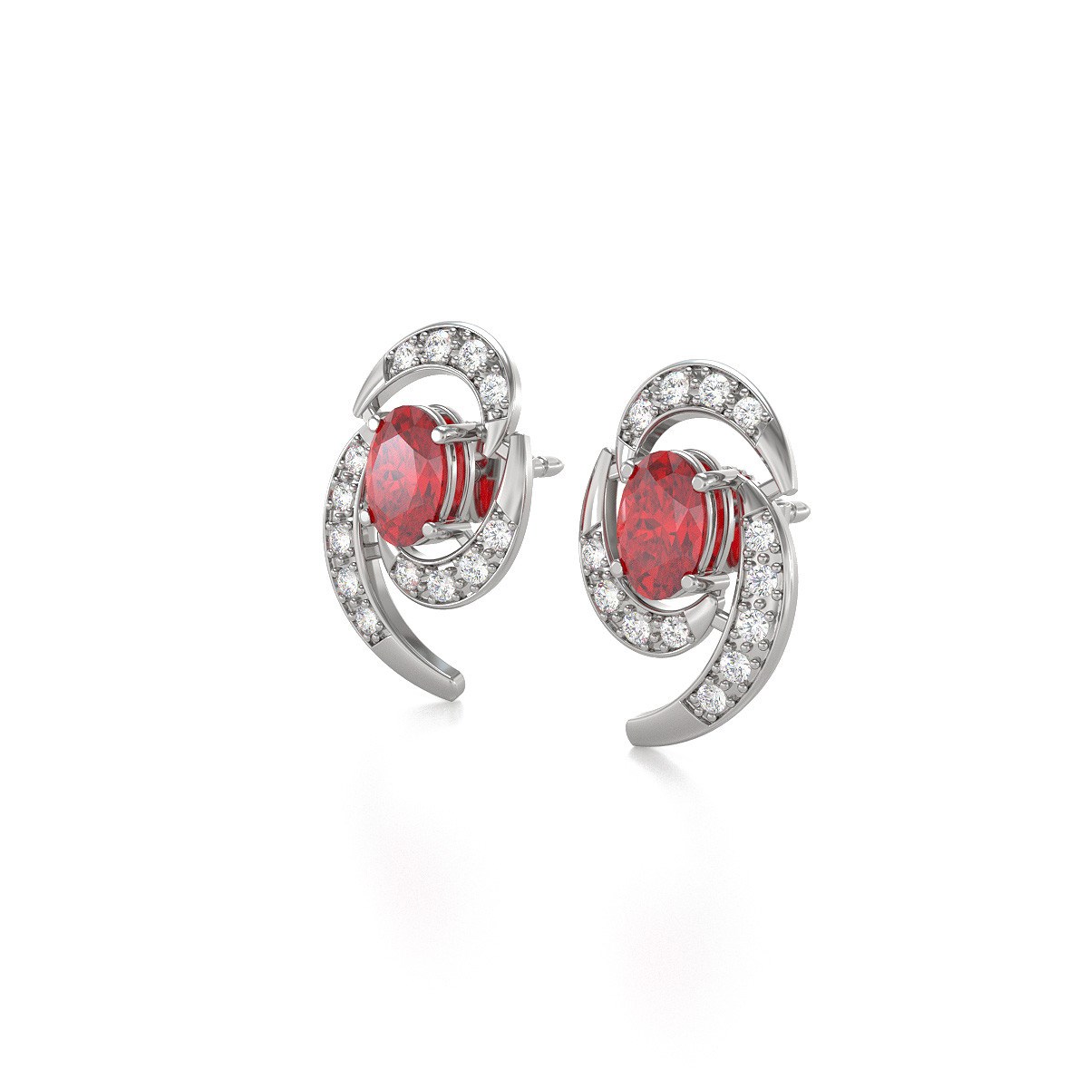 Boucles d'oreilles ADEN Or 585 Blanc et Rubis 2.6grs