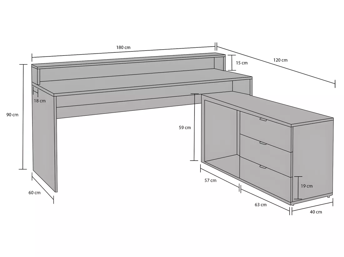 Bureau d'angle gamer NEHA - Avec rangements et LEDs - MDF - Gris