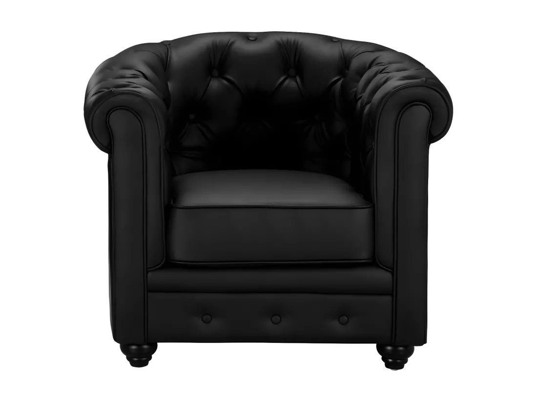 Canapés 3 places, 2 places et fauteuil en simili noir CHESTERFIELD