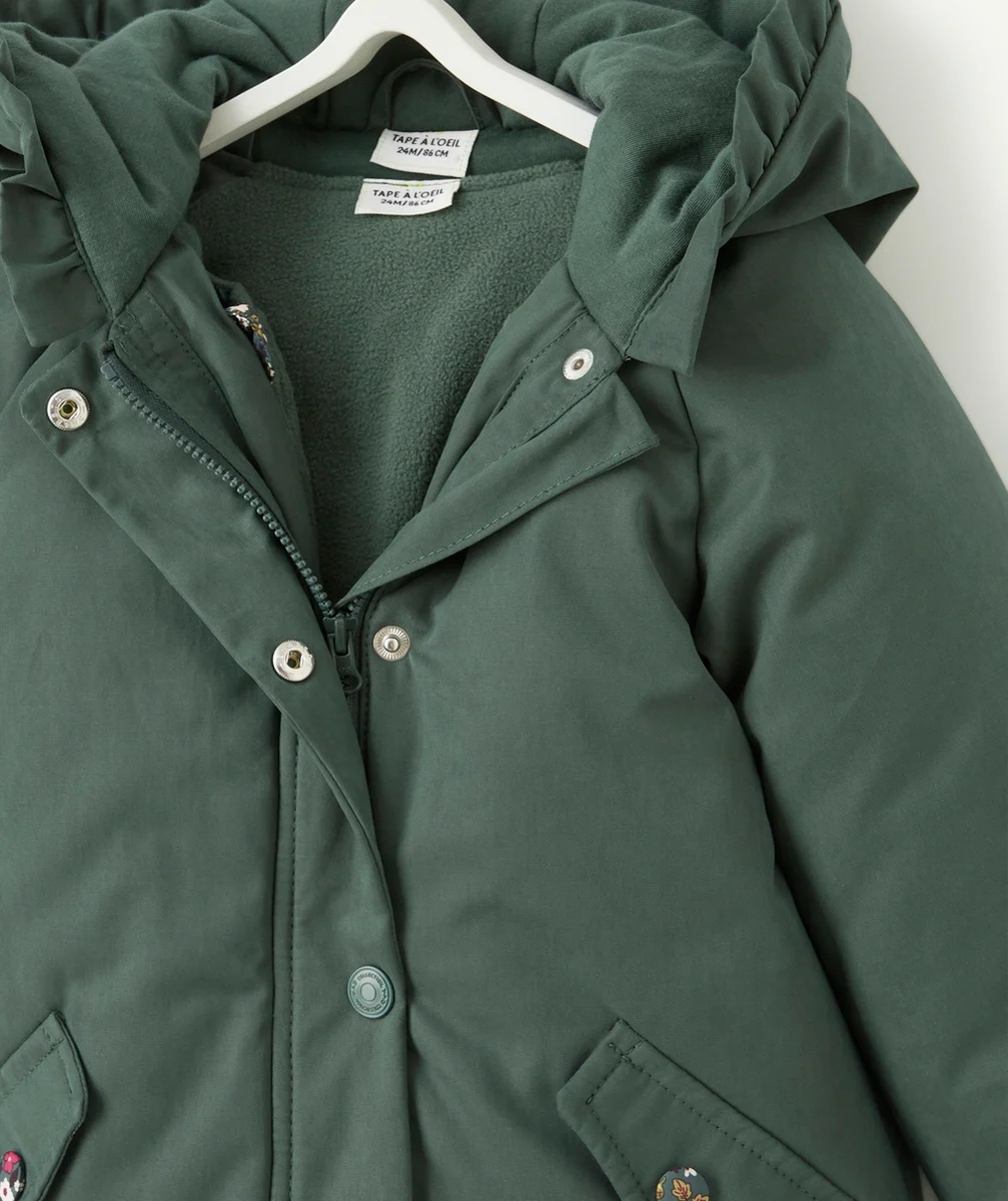PARKA 3 EN 1 BÉBÉ FILLE EN REMBOURRAGE RECYCLÉ VERT ET FLEURI