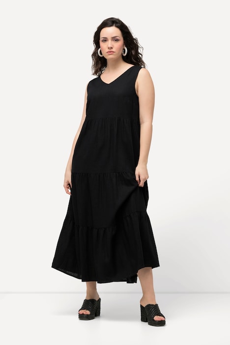 Kleid, Leinenmix, A-Linie, V-Ausschnitt, ärmellos