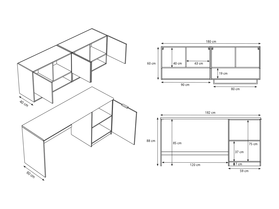 Meubles de buanderie pour machine à laver avec plan de travail - L182 cm - Blanc et naturel clair - NATAJI