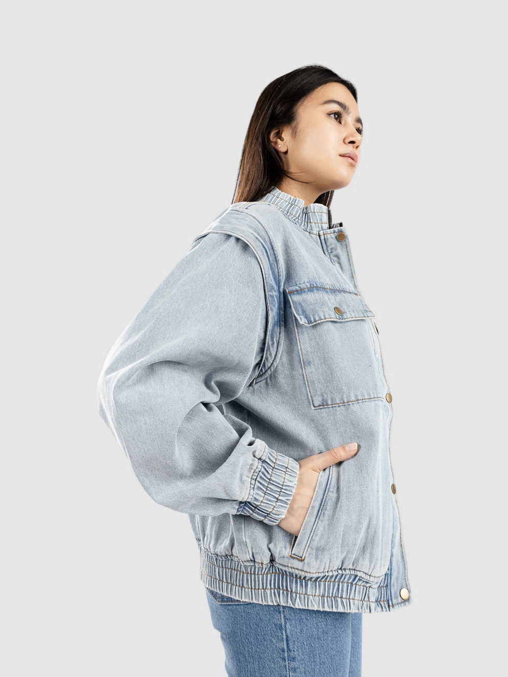 Blue Tomato Oversized Bomber Denim Jacket light wash denim
