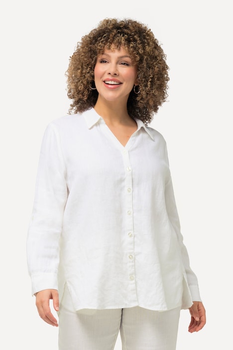 Bluse, Leinen, offener Kragen, Langarm