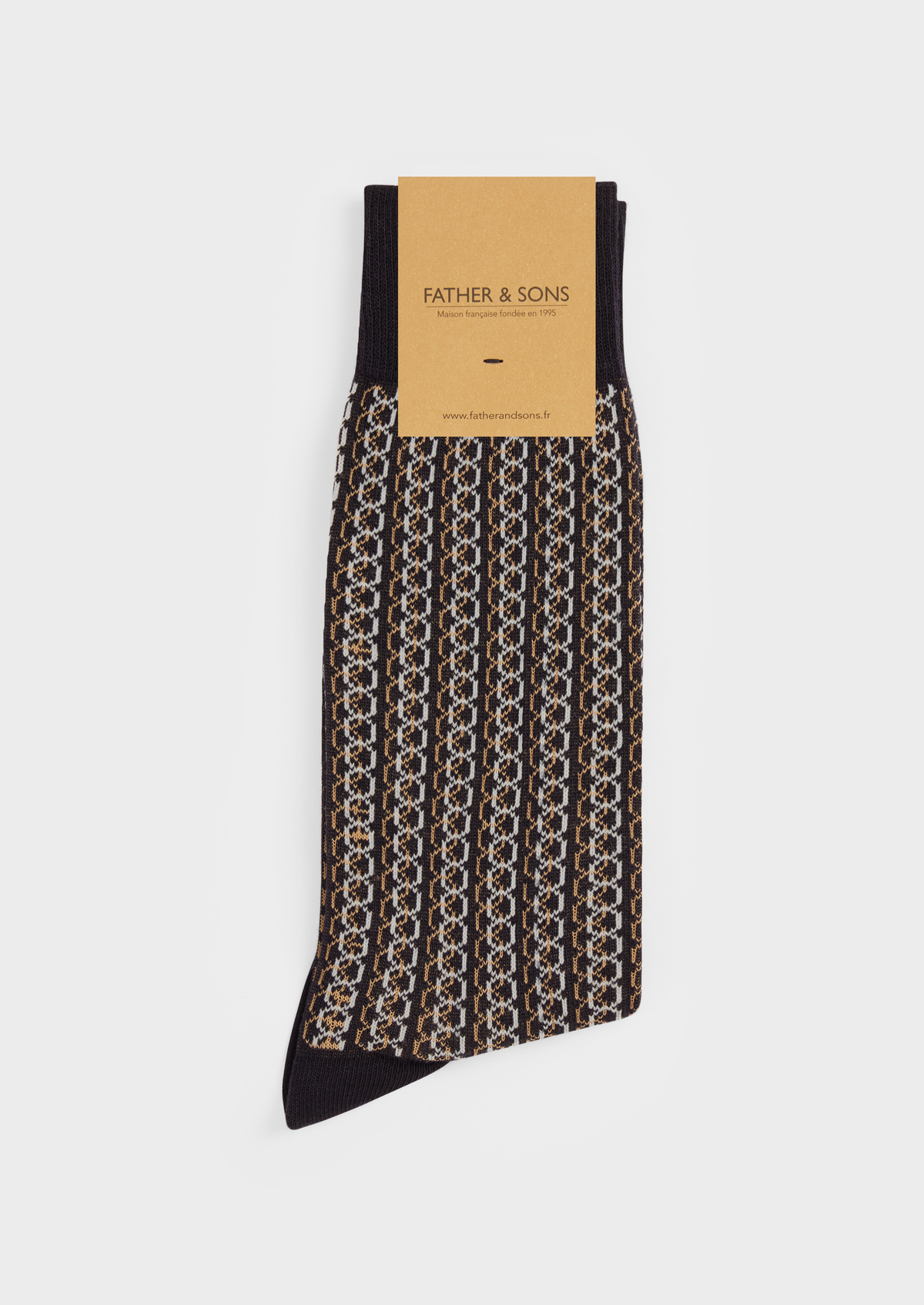 Chaussettes en coton bio mélangé bleu marine à motif fantaisie beige et bleu
