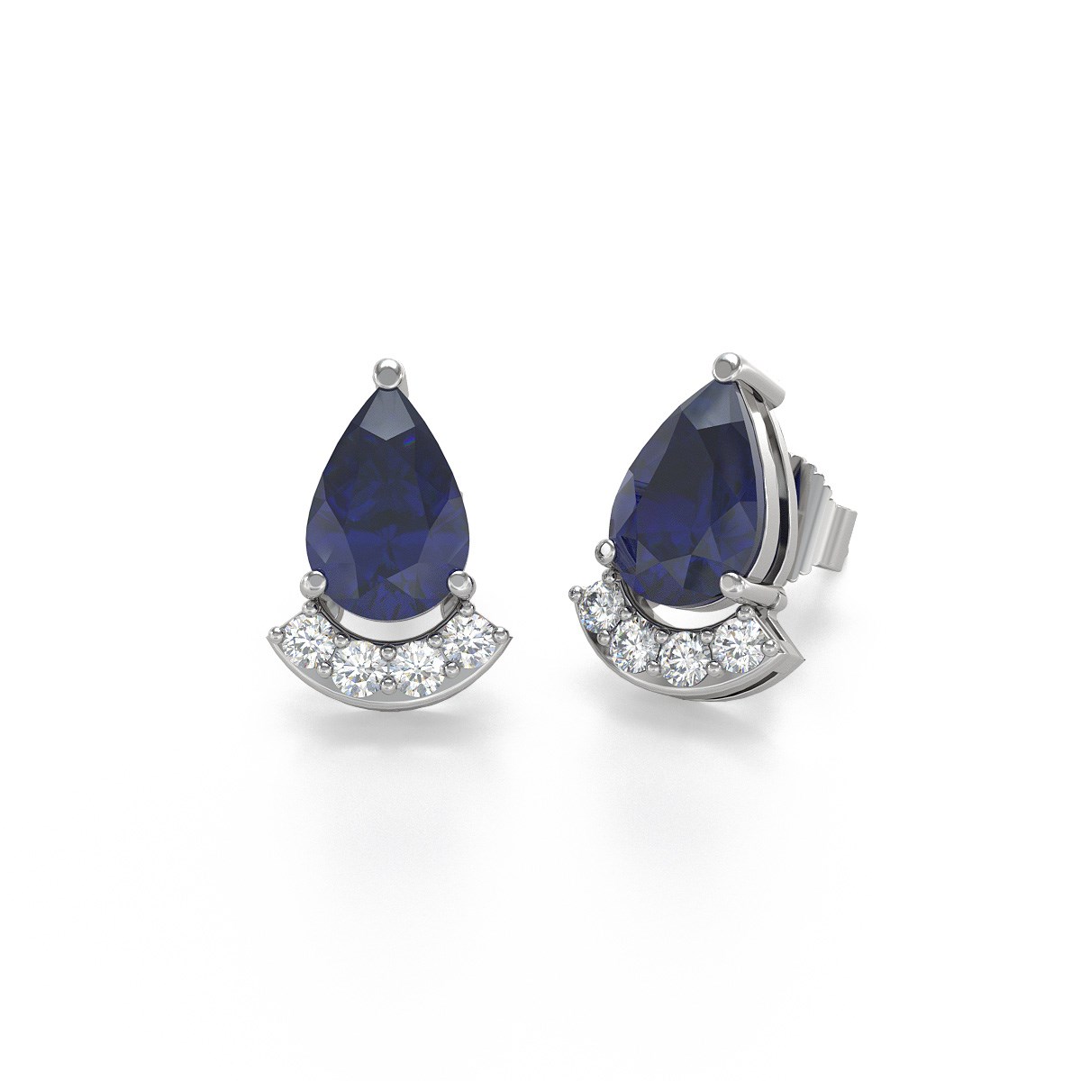 Boucles d'oreilles ADEN Or 585 Blanc Saphir forme Poire et Diamants 1.4grs