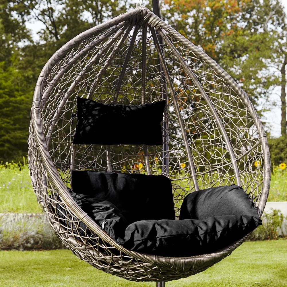 Home Deluxe - Cielo Hangstoel - Zwart, Hoogte 200 cm - incl. frame, zit- en rugkussens | Polyrattan hangstoel, tuinschommel, hangmand