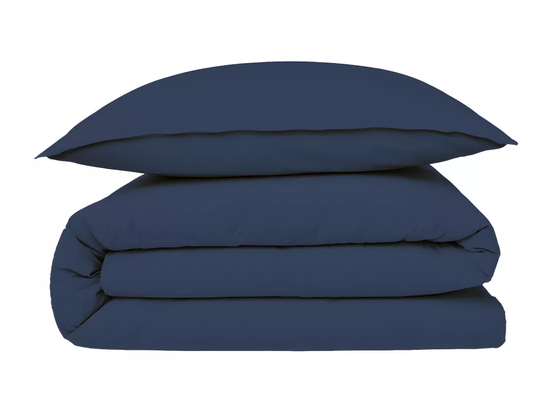 Housse de couette en coton 57 fils unie bleu 200x200cm