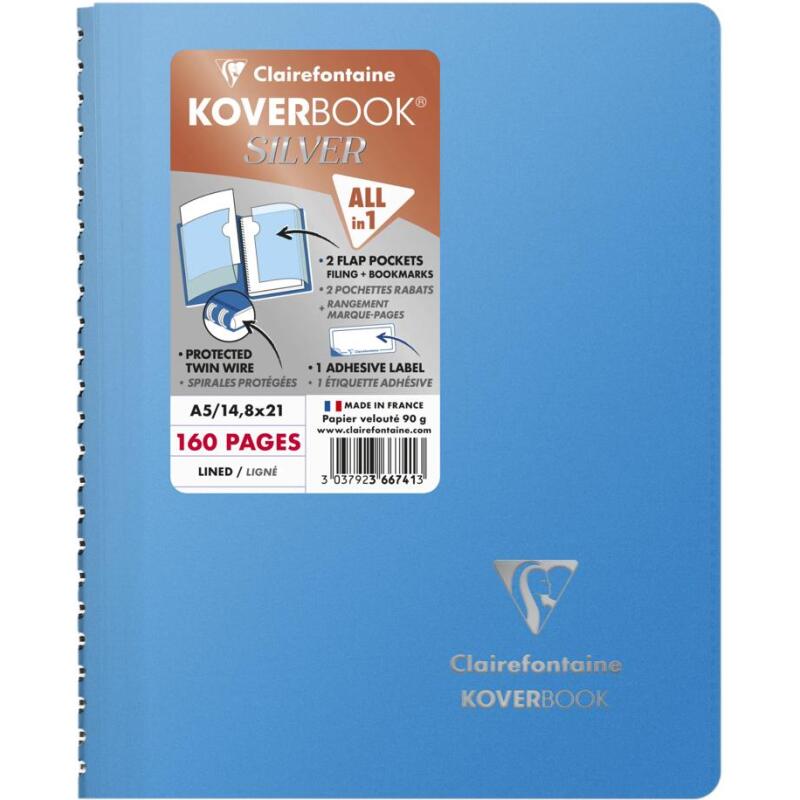 Carnet reliure intégrale enveloppante Koverbook Silver A5 160 pages ligné couverture polypropylène opaque - Assortis