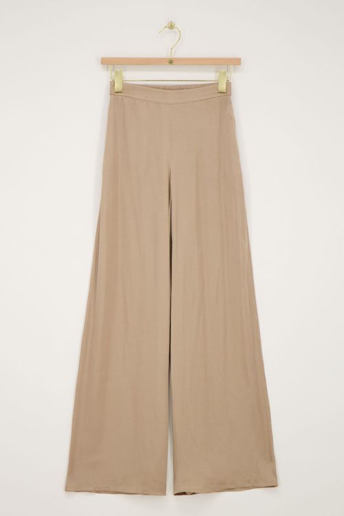 Beige satijnen broek met elastieken band