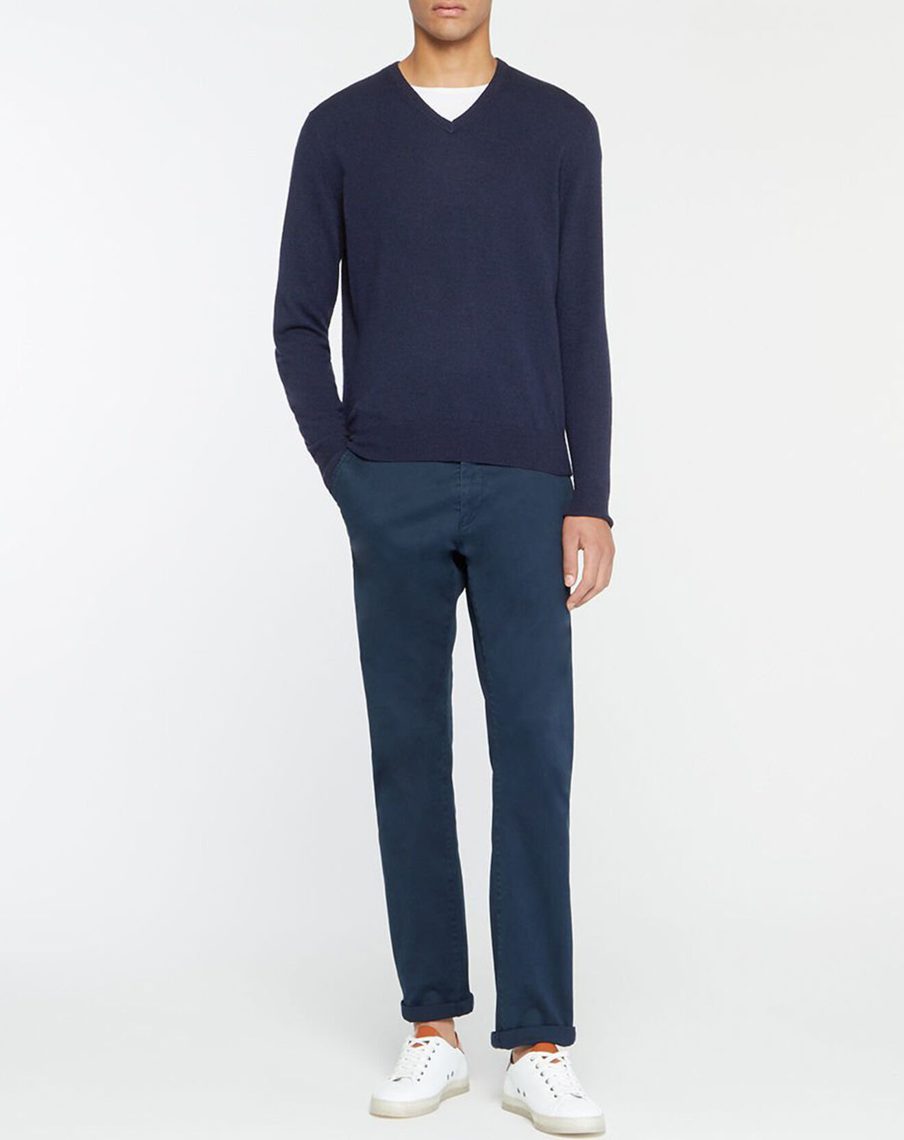 Hackett London Pull en Laine & cachemire mélangés col V bleu marine