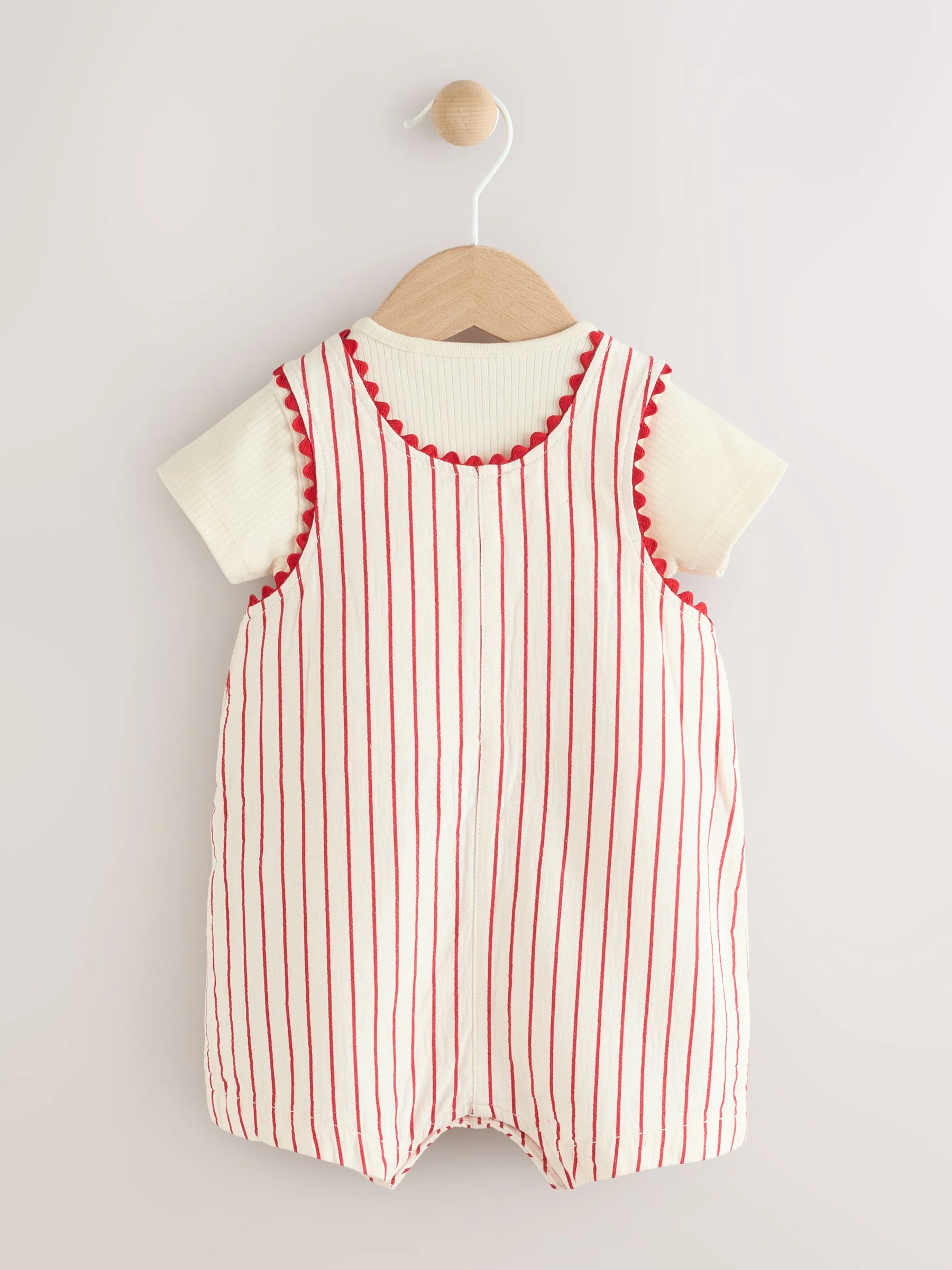 Kersrode streep - Babyset van rompertje met korte mouwen en bretelbroek (0mnd -2jr)