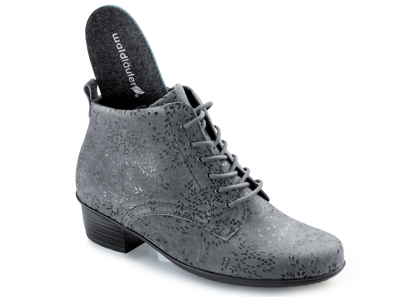 Waldläufer Schnür-Stiefelette mit floraler Prägung