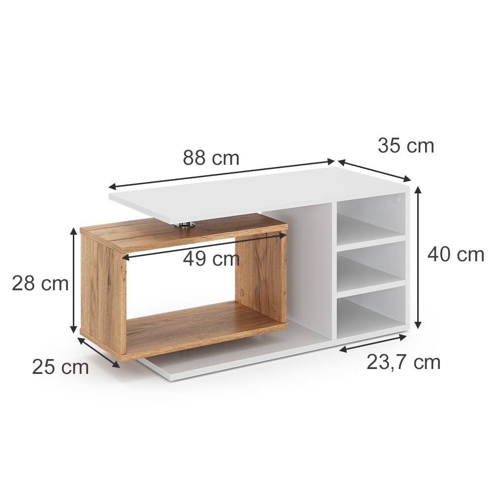 Vicco Couchtisch Rafi, 88x40x35cm, Weiß, Wohnzimmertisch mit drehbahrem Fach