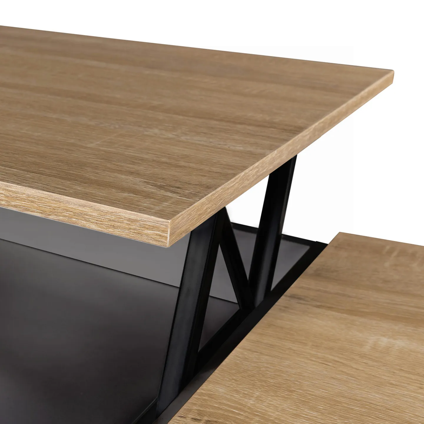 Table basse plateau relevable rectangulaire ELEA avec coffre bois gris et façon hêtre