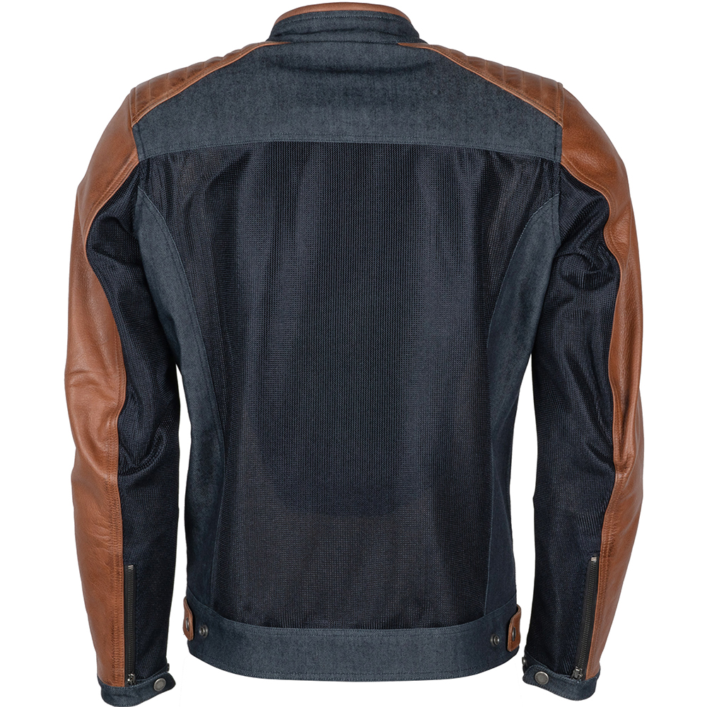 Helstons - Blouson Colt Air toile denim mesh cuir Bleu / Camel