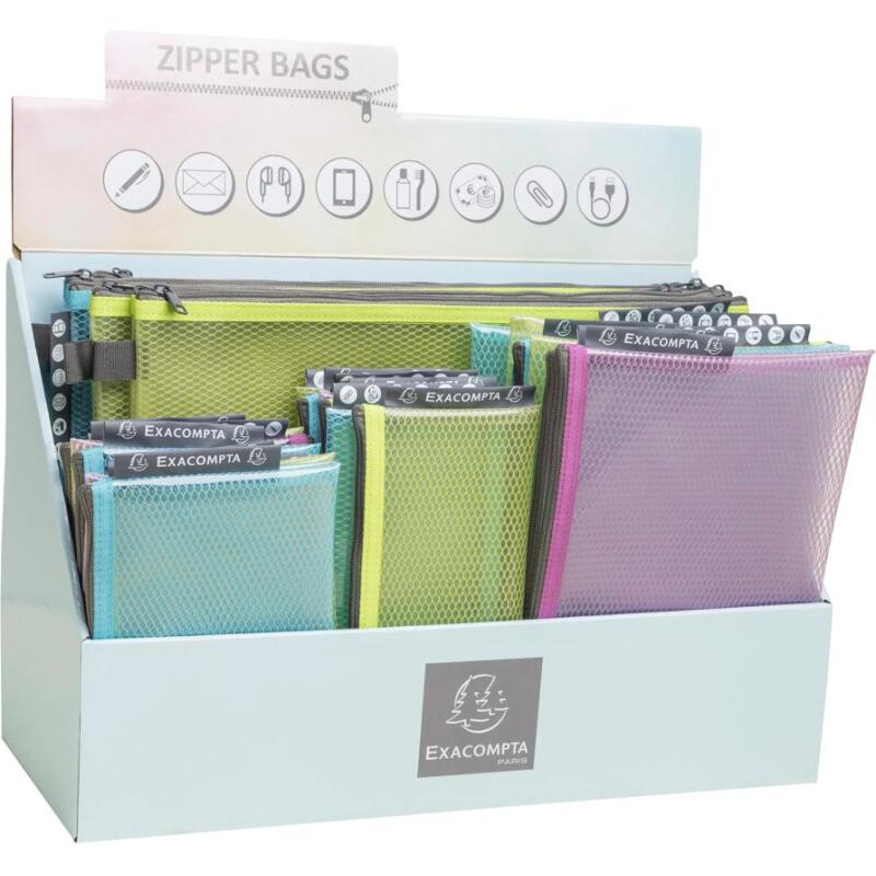 Présentoir de Pochette à fermeture éclaire en plastique souple Pop'N Co - Couleurs assorties