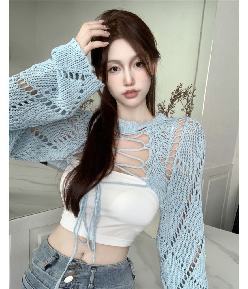 Letme - Gebreide top met lange mouwen en bolero / crop top