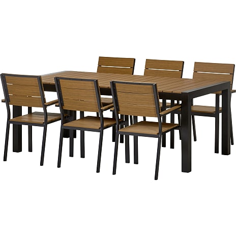 Canberra havemøbelsæt med 6 Carlton stole - teak look