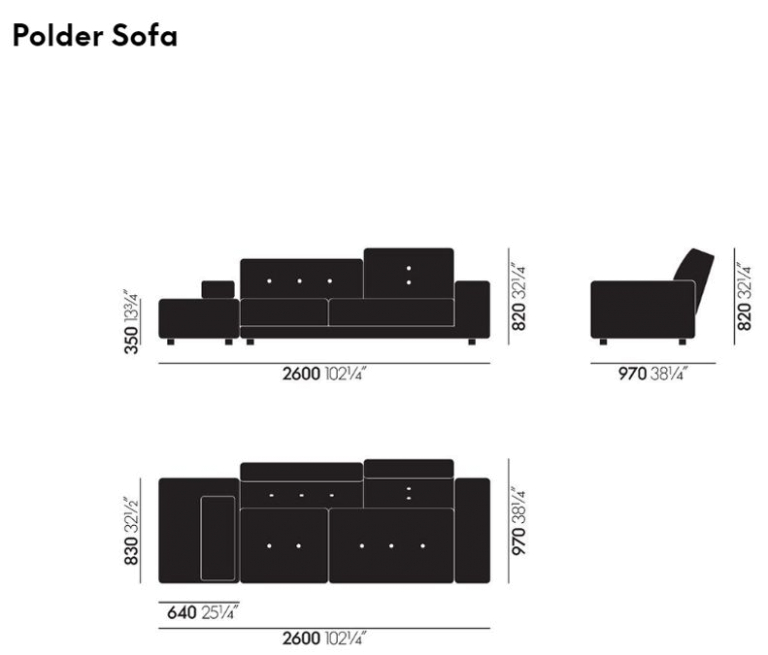 Vitra Polder bank blauw armleuning links