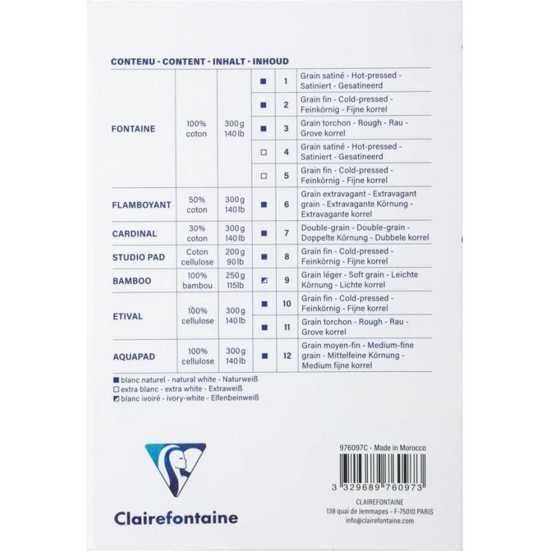 Aqua Essentials bloc collé 12 papiers aquarelle assortis 10x15cm 12F 200g-300g
