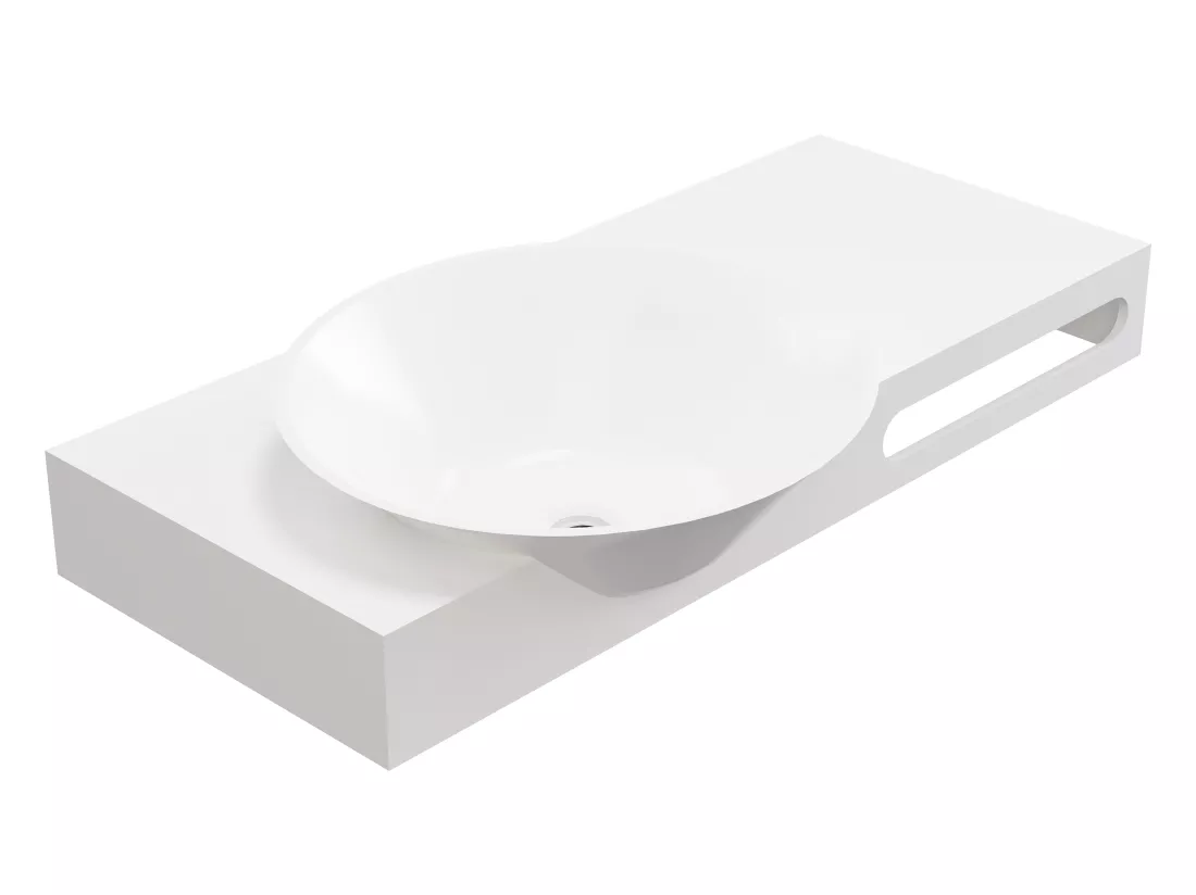 Plan vasque suspendu en solid surface avec porte serviettes - Blanc - L100 x l54 x H20 cm - YUMIKO