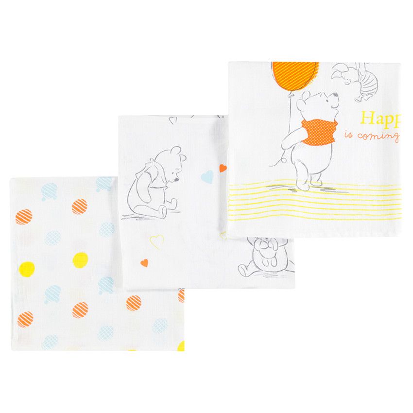 Lot de 3 langes assorties Disney Winnie l'ourson - Bleu ou Jaune