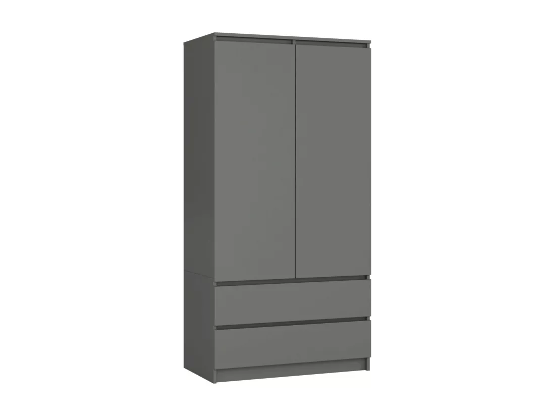 Armoire AKORD S90 Gris Graphite 90 cm 2 portes 2 tiroirs façade Gris Graphite 4 étagères 90x51x180 cm