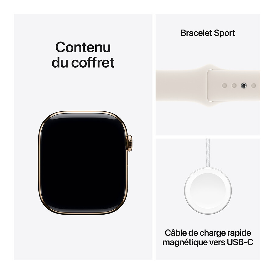 Apple Watch Series 10 GPS + Cellular - Titane Or - Bracelet Sport Lumière Stellaire - 46 mm - Taille M/L