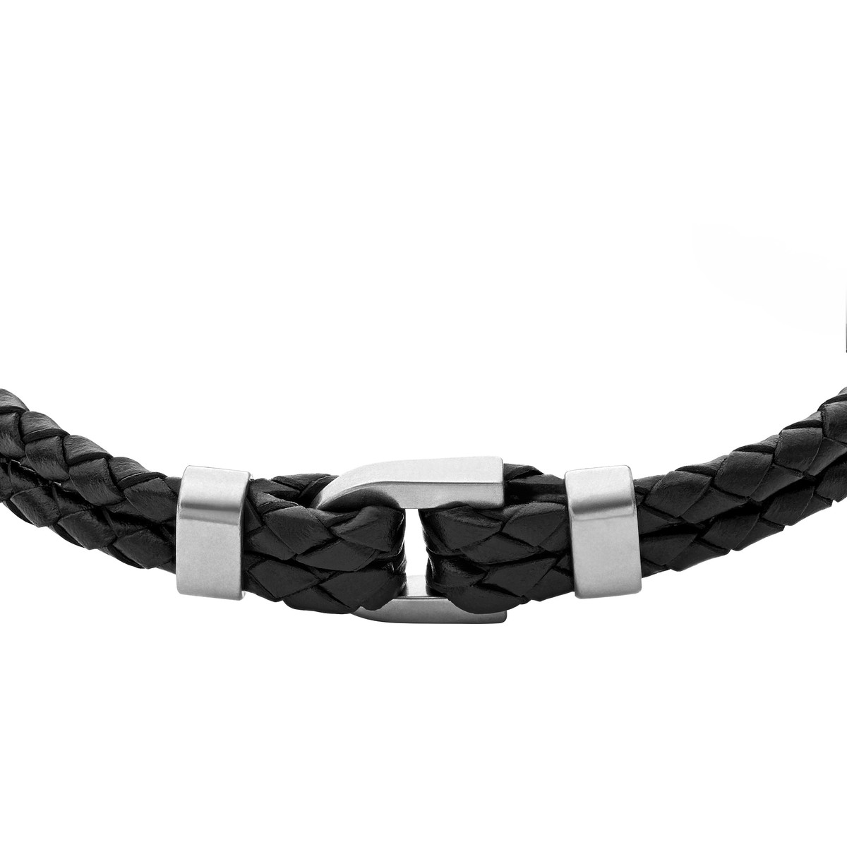 Bracelet FOSSIL acier cuir noir 19,5 cm