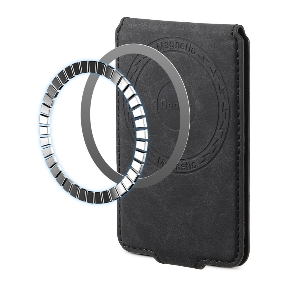 Magnetische MagSafe Leder Wallet Kreditkarten Halterung   Kickstand Aufsteller im Vintage Look - Schwarz