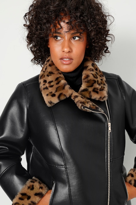 Bikerjacke, Lederoptik, Leo-Webpelz Futter
