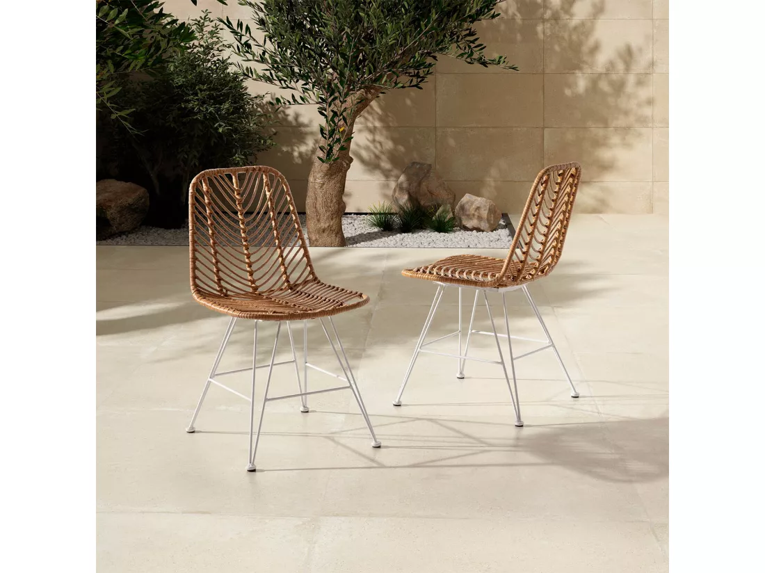 Pack de 2 chaises de salle à manger ou de jardin Emi Ratan/Blanc