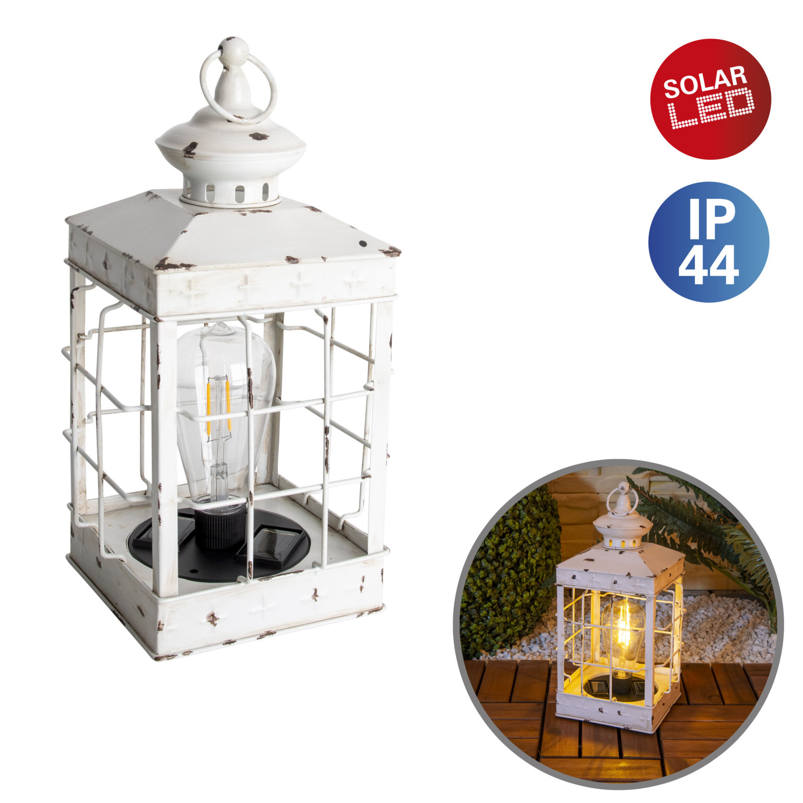 LED-Deko-Laterne BRUNO- antik-weiß - 31,5 cm hoch