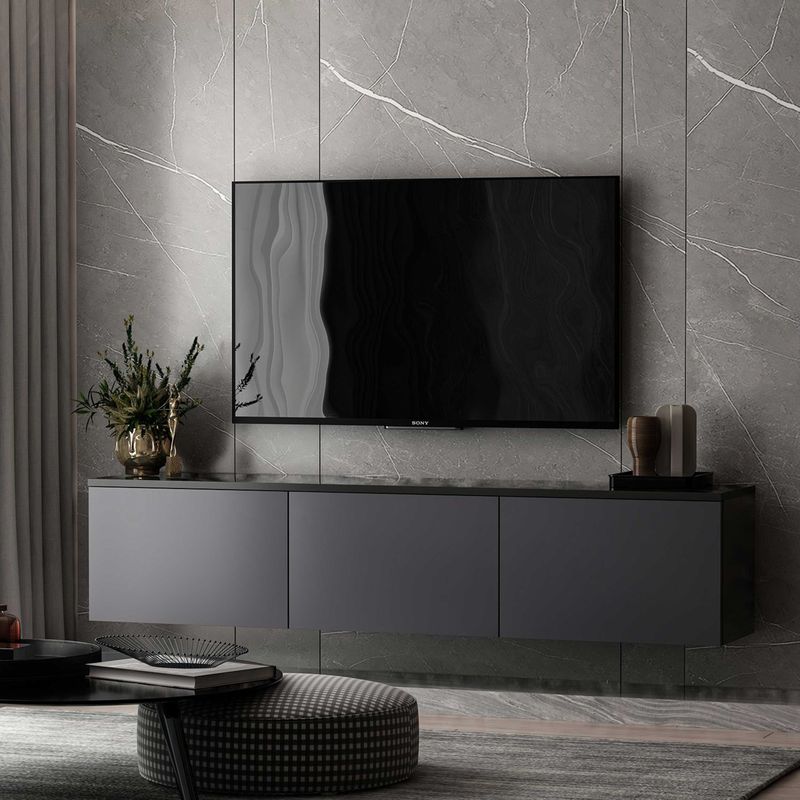 TV Meubel - Zwart - Hout - 160 cm Breed - 2 Opbergvakken