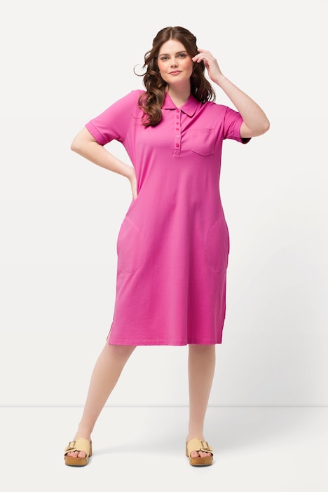 Polokleid, Piquee, halbe Knopfleiste, Halbarm