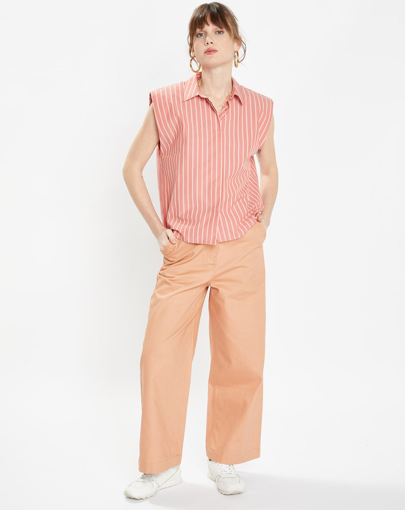 Galeries Lafayette Pantalon 7/8 en twill de coton biologique Clément rose pêche