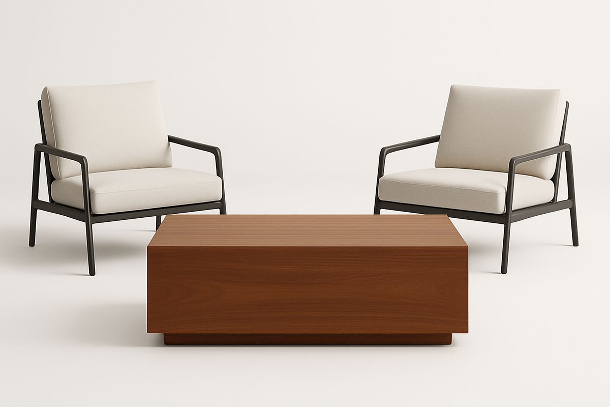 Sessel-Set mit Tisch Holz Metall Polyestergemisch Beige