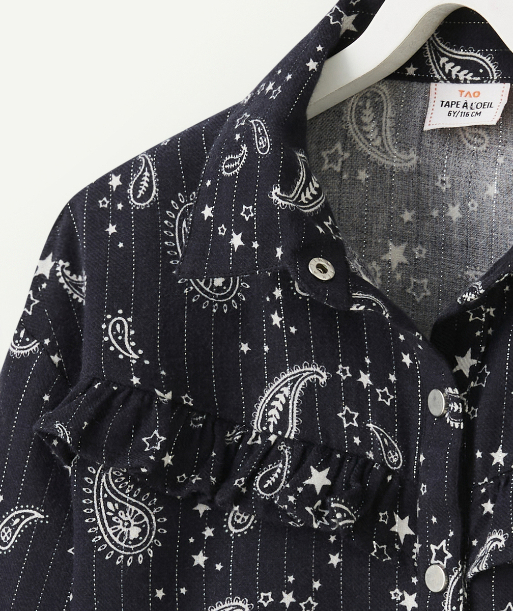 CHEMISE NOIR FILLE IMPRIMÉE CACHEMIRE BLANC AVEC LISERÉS