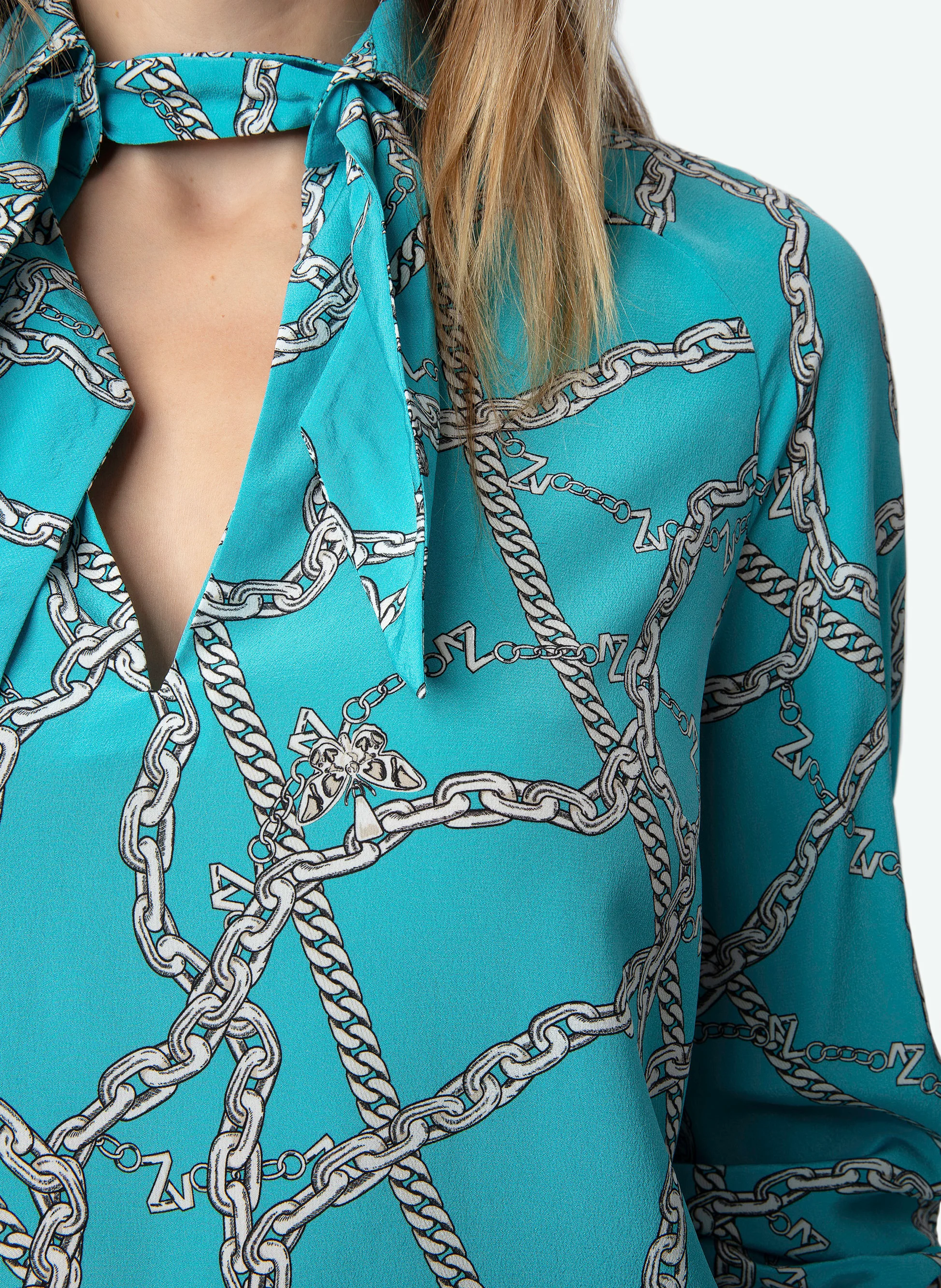 TUILE - Blouse imprimée en soie | Bleu
