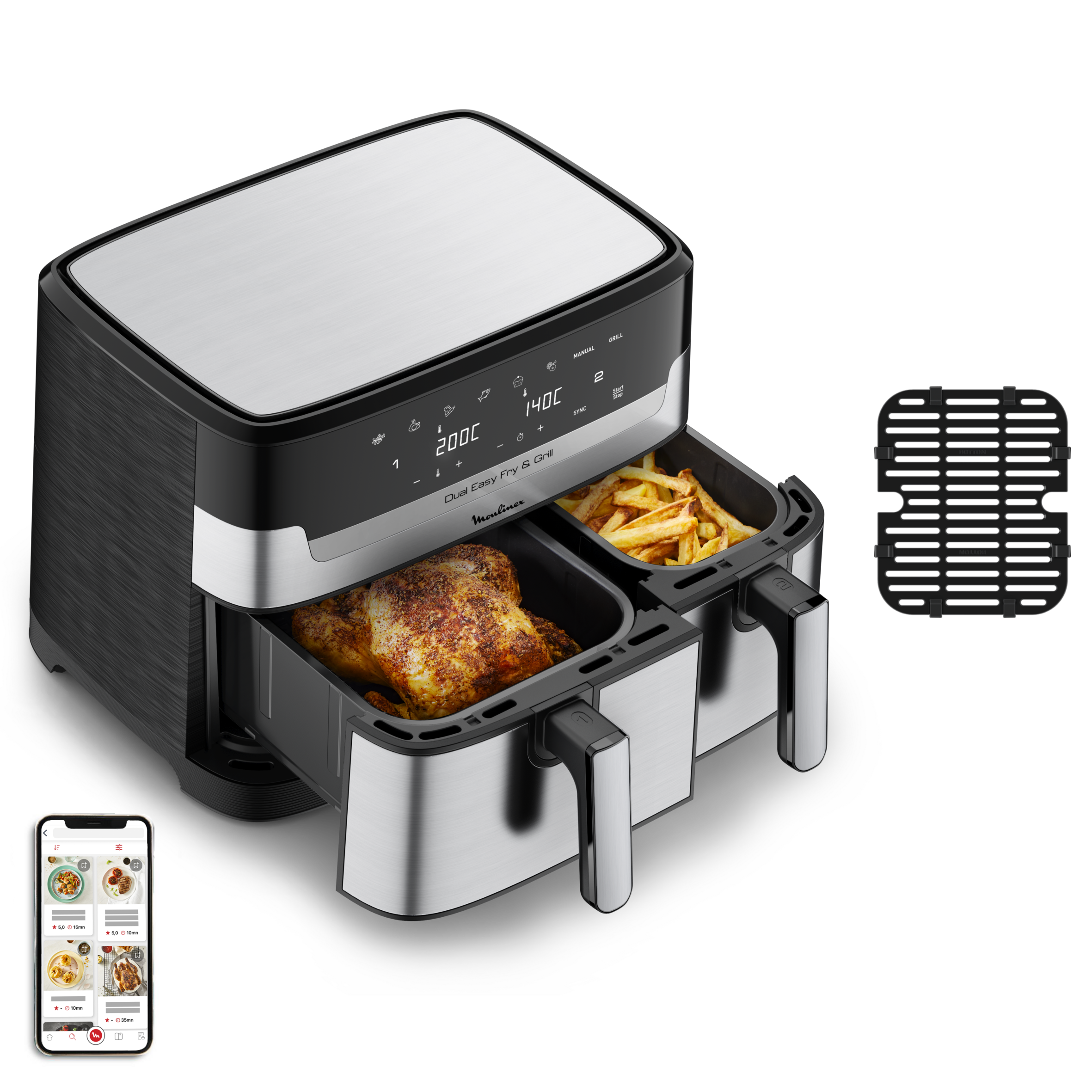 FRITEUSE A AIR DUAL EASY FRY & GRILL 8,3 L en acier inoxydable