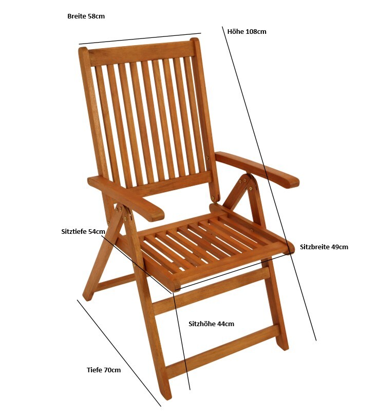 DEGAMO Klappsessel LAGO 2-er Set, 8-fach verstellbar, Eukalyptus geölt